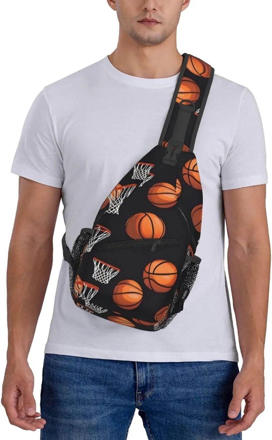 Basketball Hoop Basketball Net Chest Bags Crossbody Sling Bag Shoulder Bag Travel Hiking Daypack For Men Women