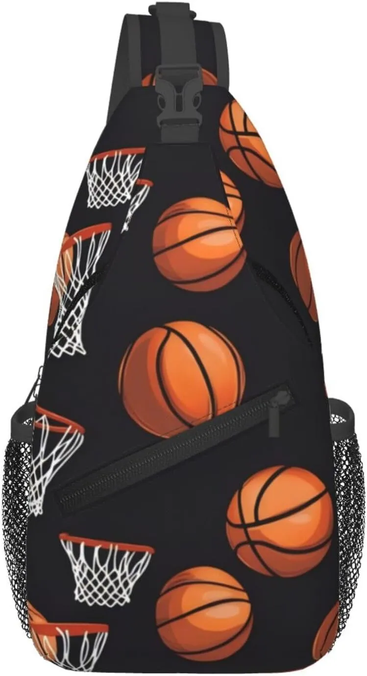Basketball Hoop Basketball Net Chest Bags Crossbody Sling Bag Shoulder Bag Travel Hiking Daypack For Men Women