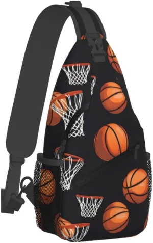 Basketball Hoop Basketball Net Chest Bags Crossbody Sling Bag Shoulder Bag Travel Hiking Daypack For Men Women