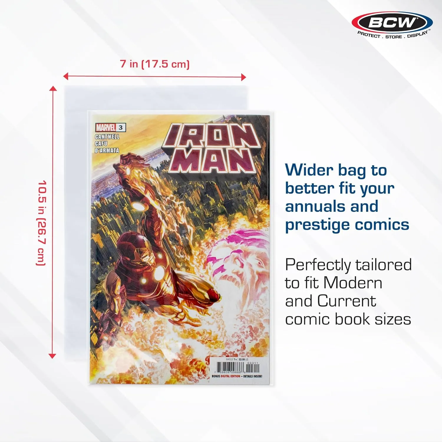 BCW Thick Resealable Current/Modern Comic Bags - 200 ct | Acid-Free Modern Comic Bags for Current Issues | Exterior 7 x 10 1/2 inches | Crystal Clear Protection for Your Comic Collection