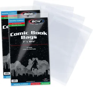 BCW Thick Resealable Current/Modern Comic Bags - 200 ct | Acid-Free Modern Comic Bags for Current Issues | Exterior 7 x 10 1/2 inches | Crystal Clear Protection for Your Comic Collection