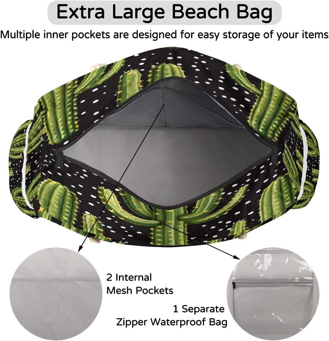 Beach Bags for Women, Large Waterproof Beach Tote Bag for Gym Grocery Travel