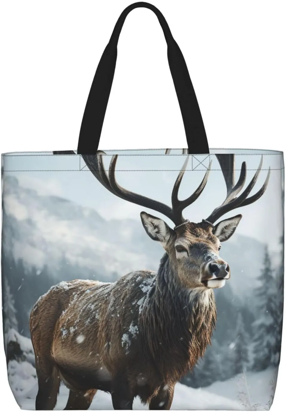 Beach Tote Bag for Women Grocery Bag Reusable Aesthetic Shopping Bags Snow Elk Handbag