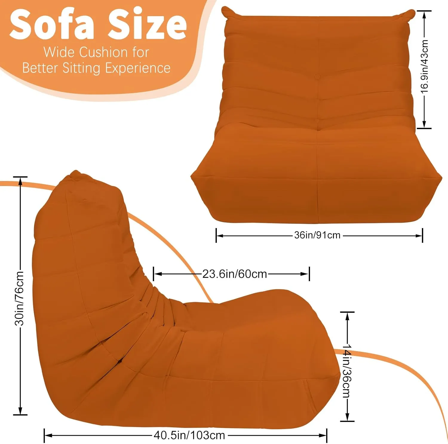 Bean Bag Chairs for Adults,BeanBag Chair Sofa Memory Foam Bean Bag Chair Fireside Bean Bags Soft Teddy Material, Big Lazy Sofa for Living Room Bedroom Dorm Office (Orange)