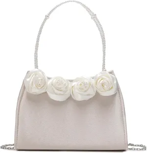 Beautiful 3D Flowers Evening Bags For Women, Elegant Ladies Party Purse, Solid Silk Women Bags With Pearl Handle