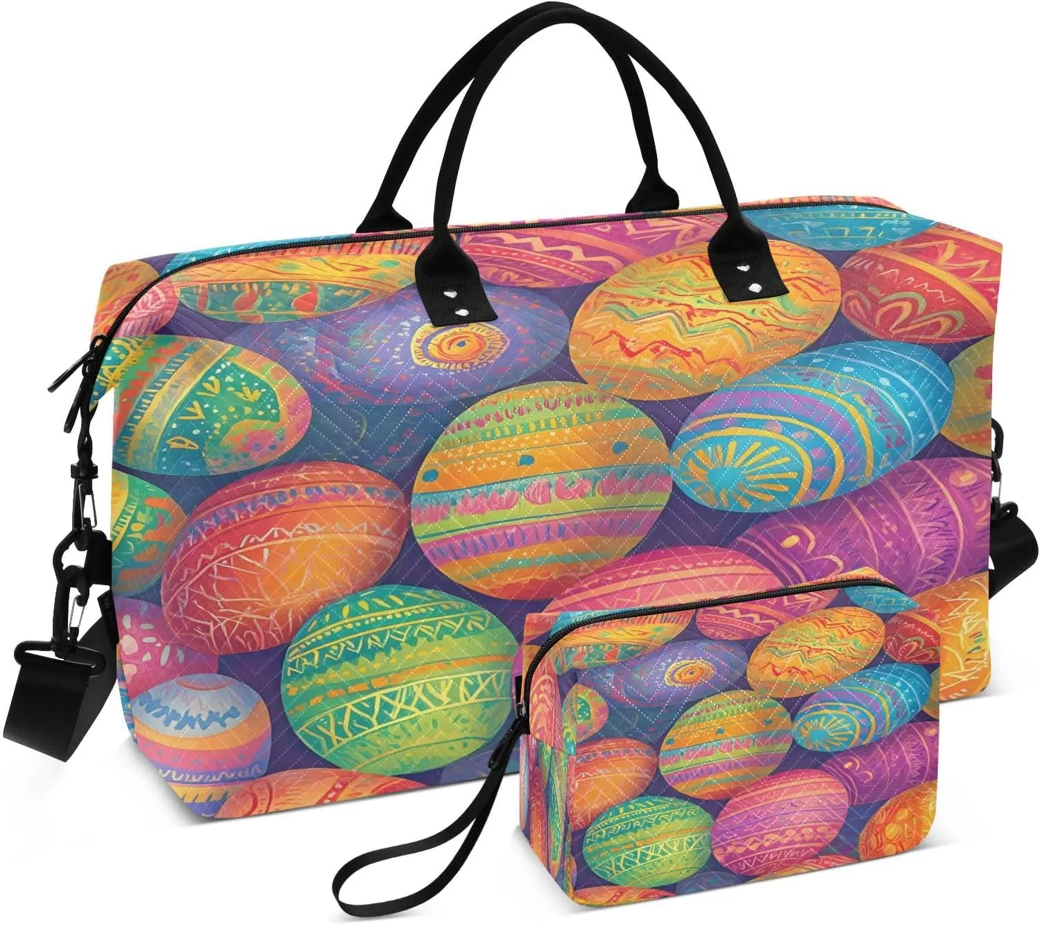 Beautiful Easter Eggs Travel Duffel Bags 2PCS,Sports Duffel Bags for Men Women,Weekender Overnight Bag Gym Tote Bag with Toiletry Bag