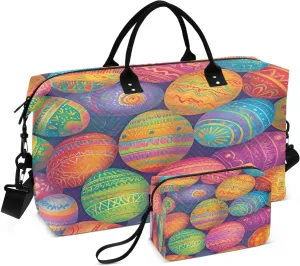 Beautiful Easter Eggs Travel Duffel Bags 2PCS,Sports Duffel Bags for Men Women,Weekender Overnight Bag Gym Tote Bag with Toiletry Bag