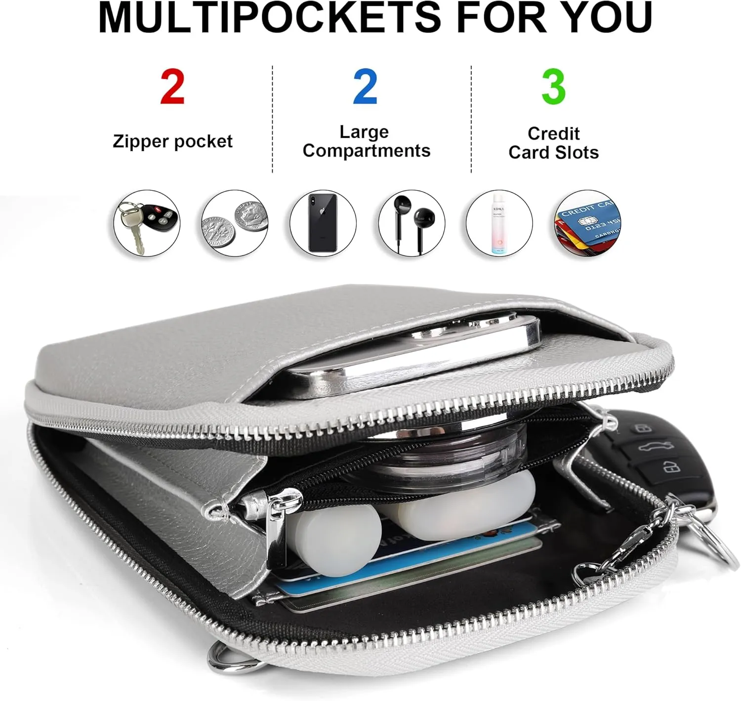 befen Genuine Leather Crossbody Cell Phone Purse for Women, Small Zip Around RFID Blocking Crossbody Wallet Bags