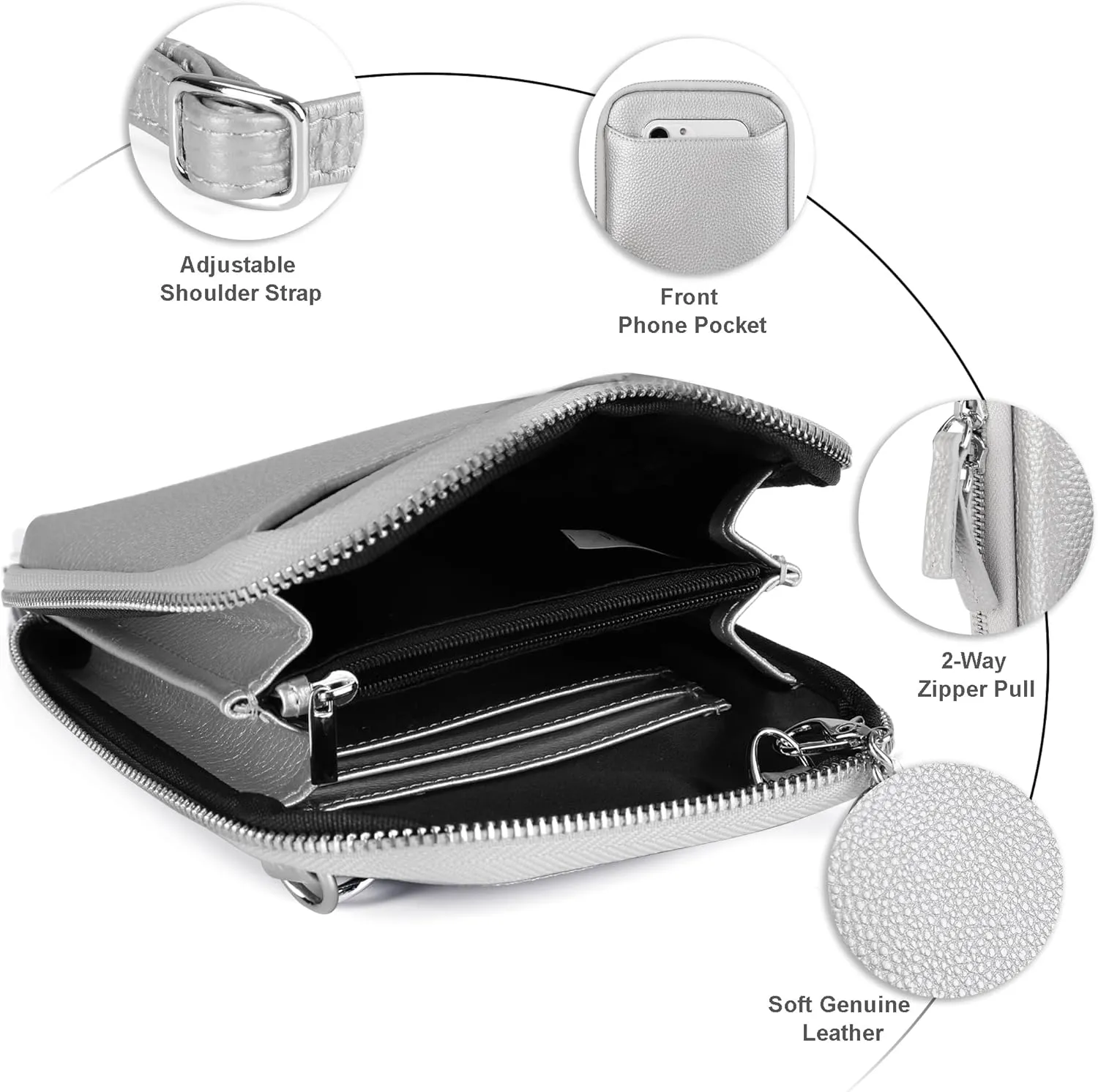 befen Genuine Leather Crossbody Cell Phone Purse for Women, Small Zip Around RFID Blocking Crossbody Wallet Bags