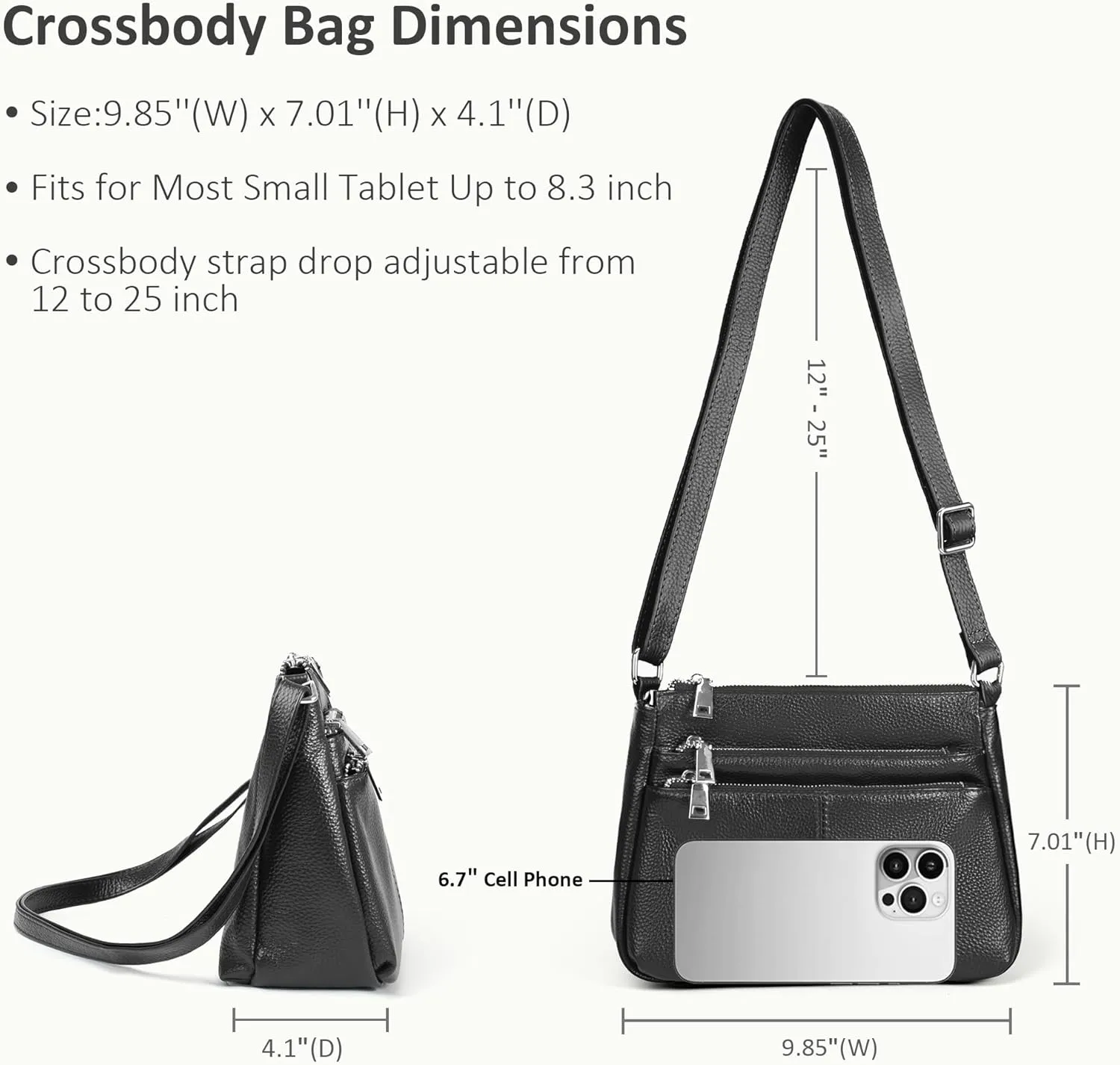 befen Genuine Leather Crossbody Purses Bags for Women, Small Pocketbooks Shoulder Bag Satchel Purse with Multi Pockets