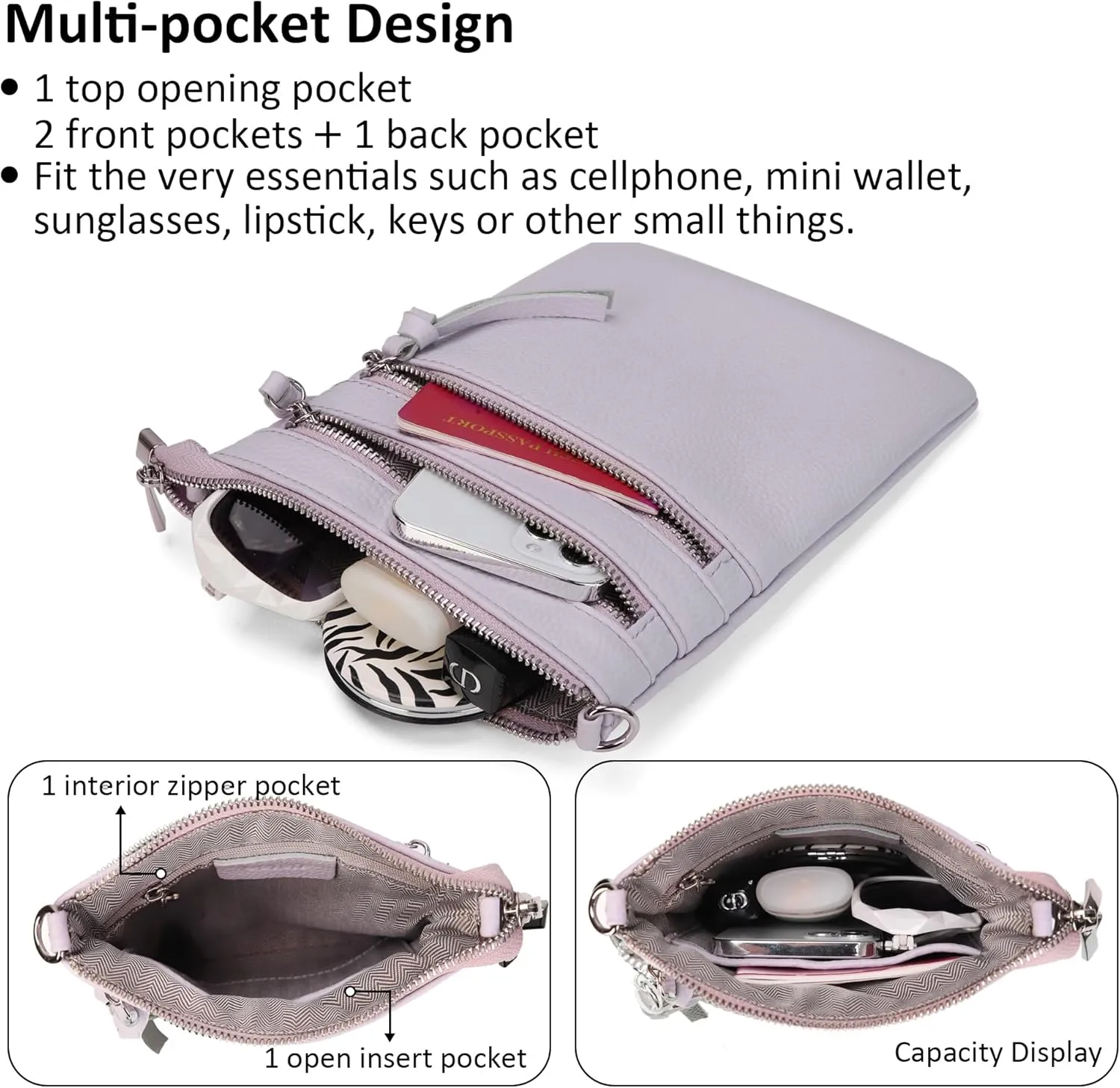 befen Small Genuine Leather Crossbody Purses for Women Trendy Travel Shoulder Handbags with Multiple Zipper Pockets
