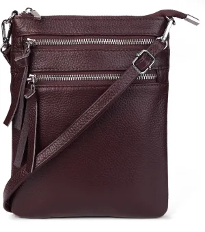 befen Small Genuine Leather Crossbody Purses for Women Trendy Travel Shoulder Handbags with Multiple Zipper Pockets