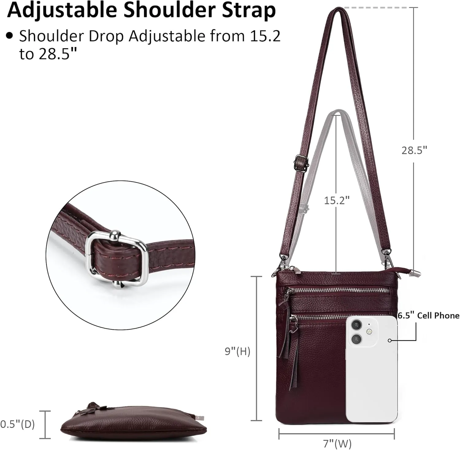 befen Small Genuine Leather Crossbody Purses for Women Trendy Travel Shoulder Handbags with Multiple Zipper Pockets