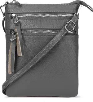 befen Small Genuine Leather Crossbody Purses for Women Trendy Travel Shoulder Handbags with Multiple Zipper Pockets