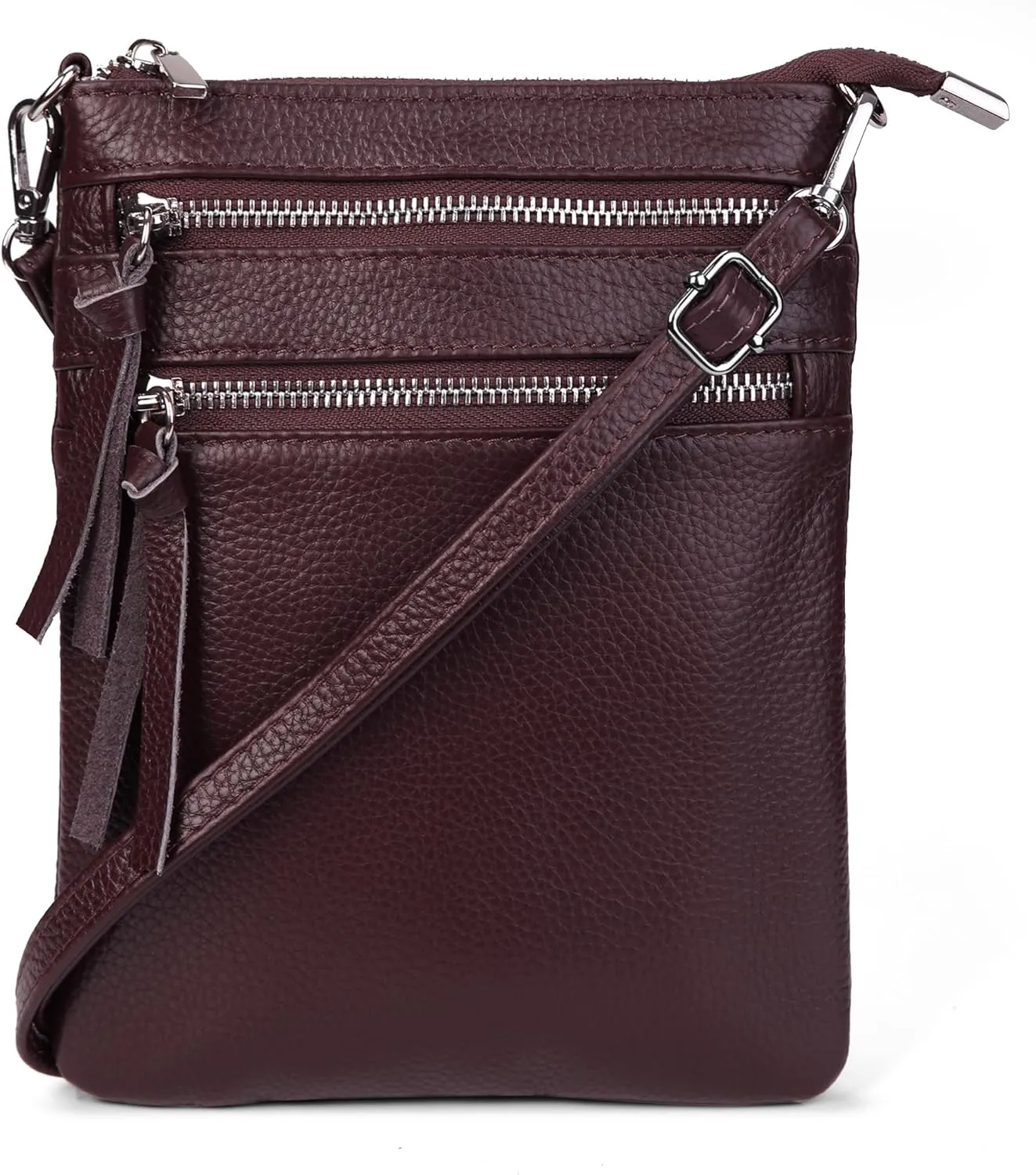 befen Small Genuine Leather Crossbody Purses for Women Trendy Travel Shoulder Handbags with Multiple Zipper Pockets