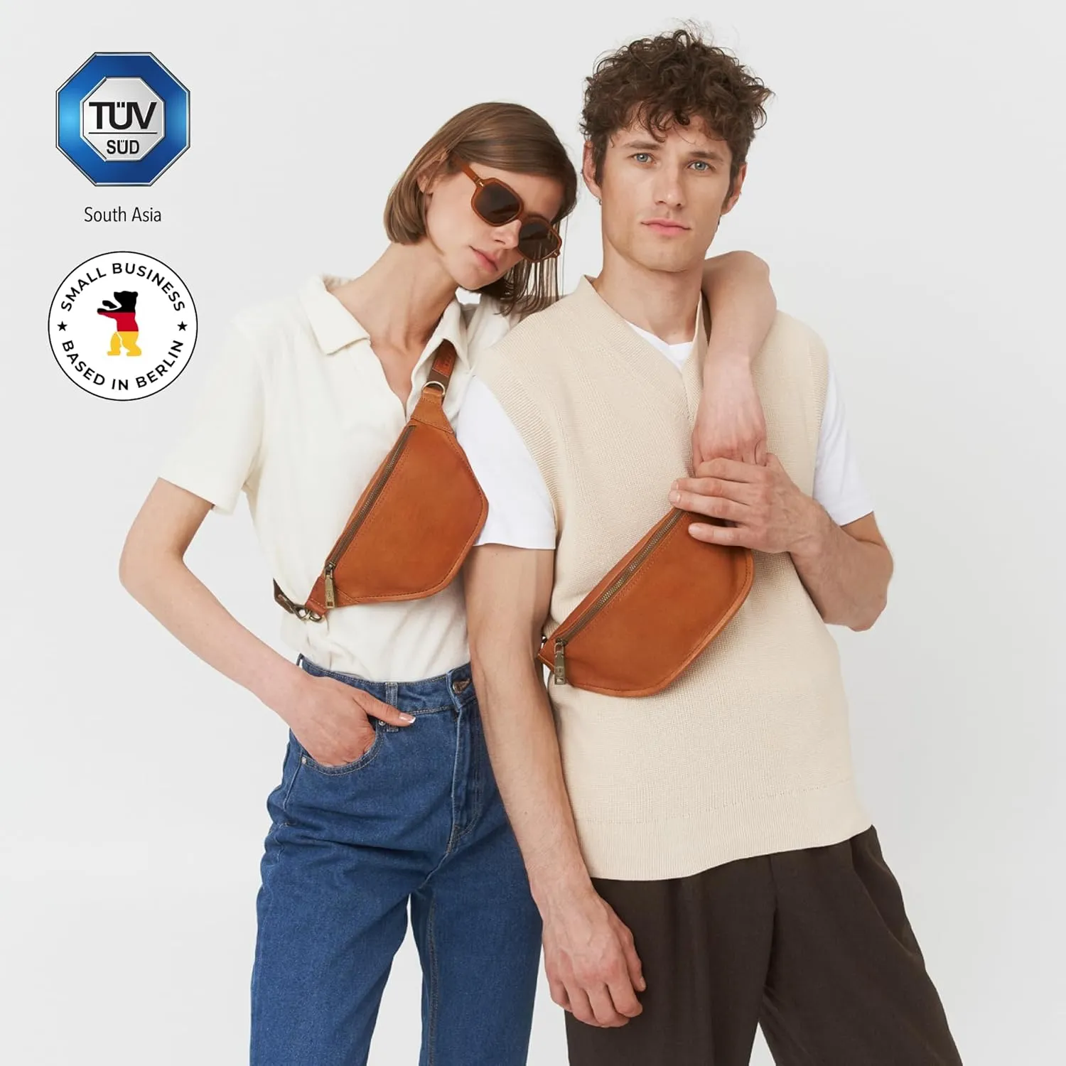 Berliner Bags Vintage Genuine Leather Fanny Pack Kai, Belt Bag, Crossbody Sling Bag for Men and Women - Brow