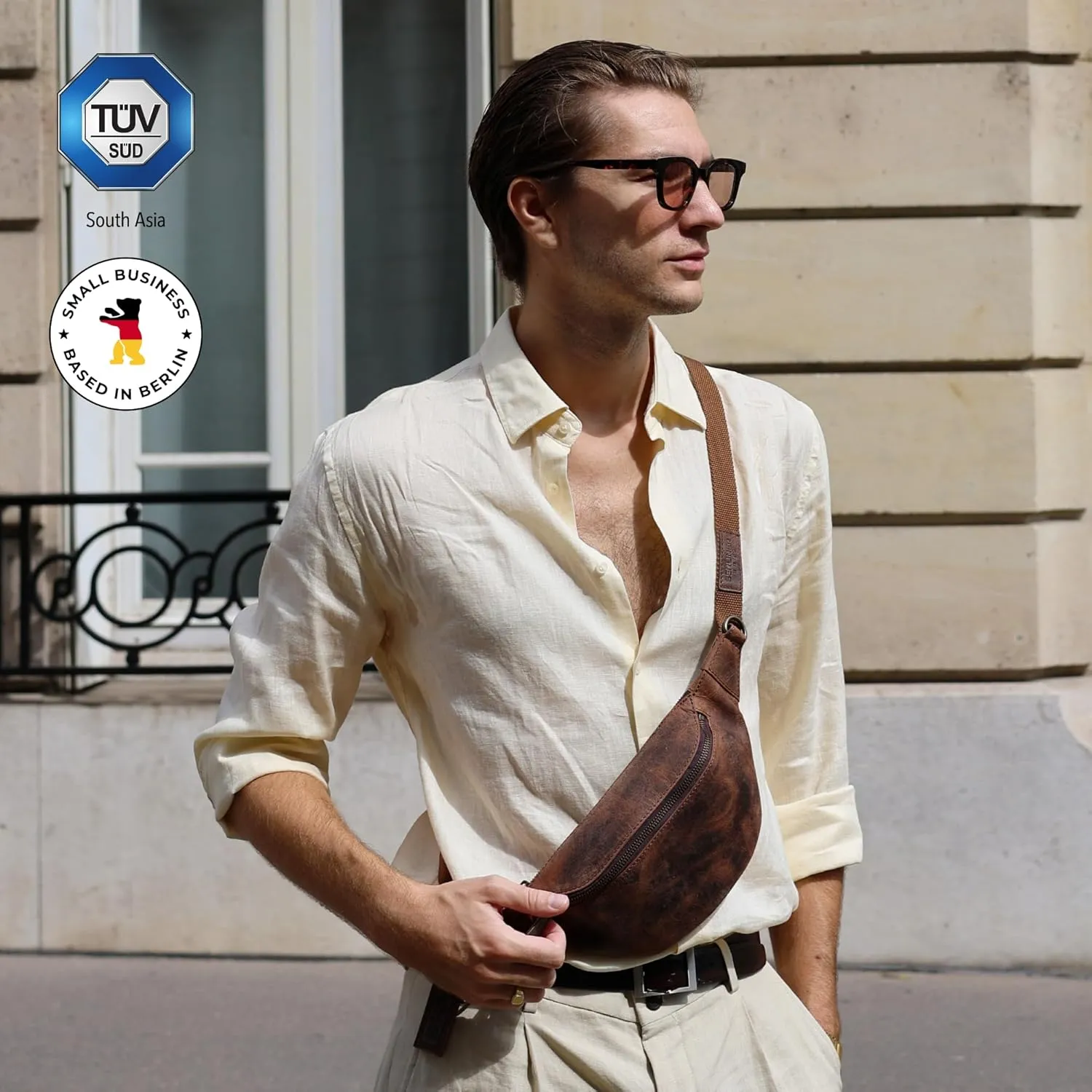 Berliner Bags Vintage Genuine Leather Fanny Pack Kai, Belt Bag, Crossbody Sling Bag for Men and Women - Brown