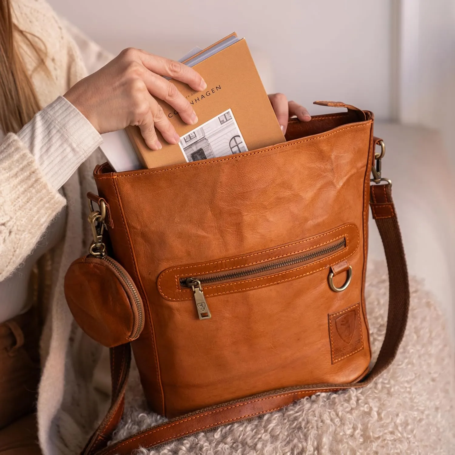 BERLINER BAGS Vintage Genuine Leather Shoulder Bag Siena, Handbag, Crossbody Bag for Women
