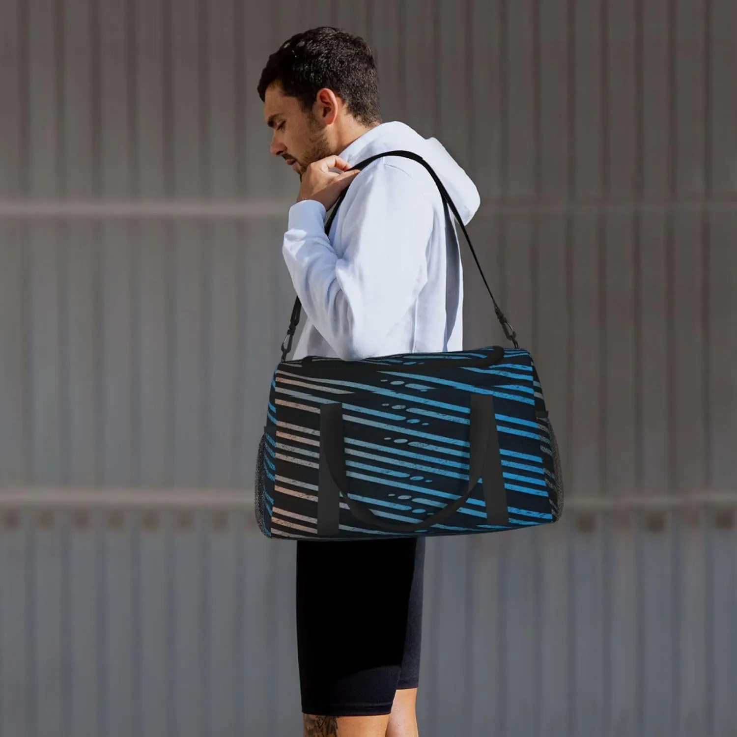 Black And White Line Travel Duffel Bag Large Foldable Waterproof Overnight Bag For Beach Swim Bags Pool Sports Gym