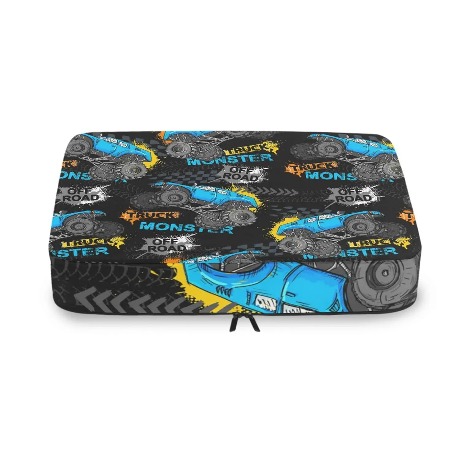 Blue Truck Car, Trace of Tire, Drive and Speed on Black 4 Set Packing Cubes, Travel Packing Organizers, 600D Oxford Cloth Toiletry Storage Bag, Luggage Mesh Bags for Accessories