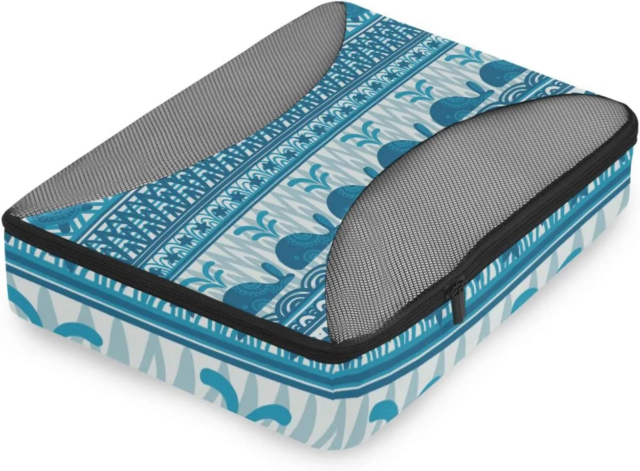 Blue Underwater Mandala Whales Starfish and Sea Turtles Stripes 4 PCs Set Packing Bags, Luggage Organizer Bag, Portable Cube Toiletry bag, Durable Travel Cosmetic Storage Bag for Men Women