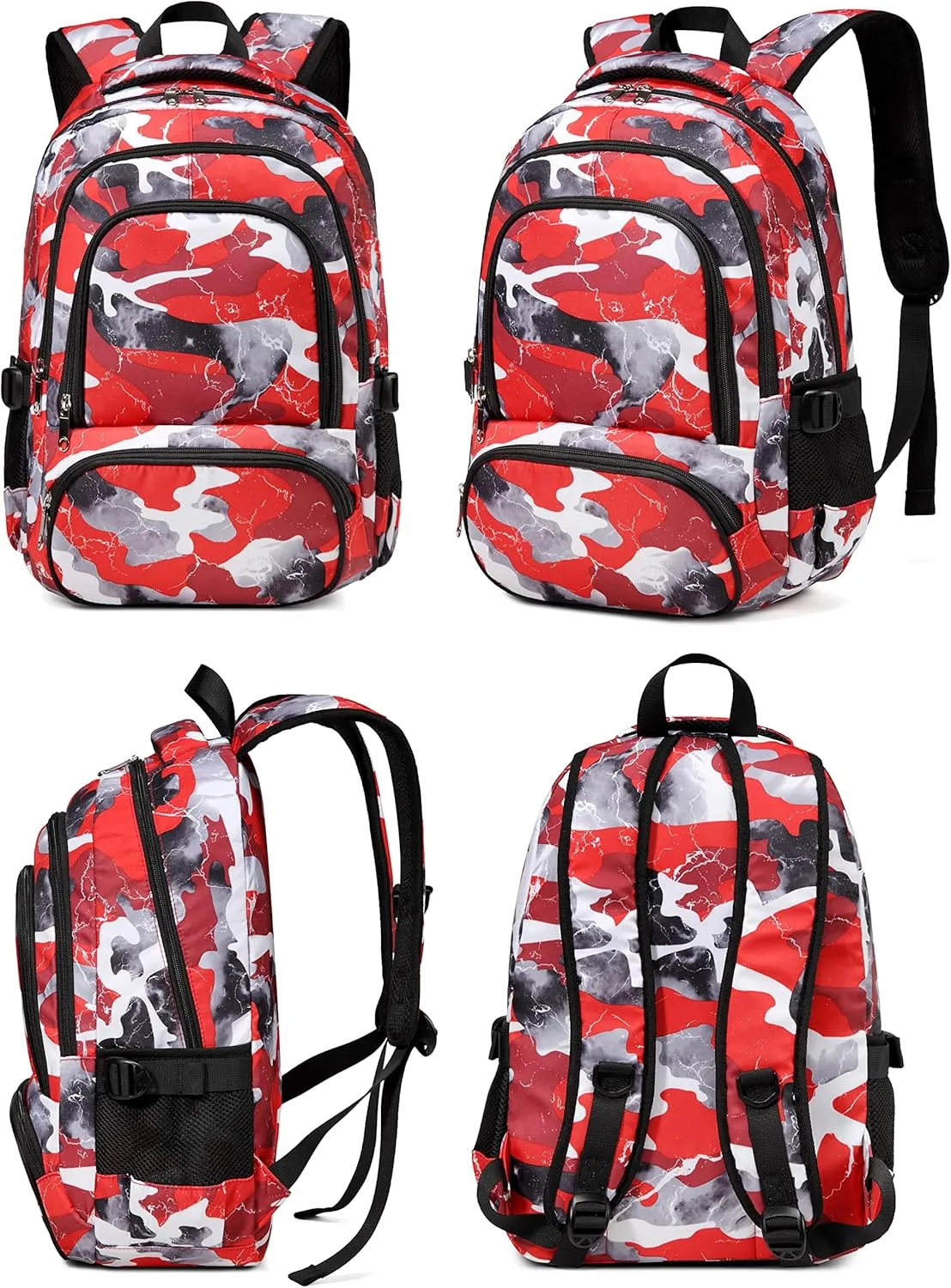 BLUEFAIRY Kids Backpack in Bulk for Boys and Girls Elementary School Bags Wholesales Bookbags for Childs Students Back to School Gifts Mochila Escolares para Niños 17" Camo Red 5 Pack