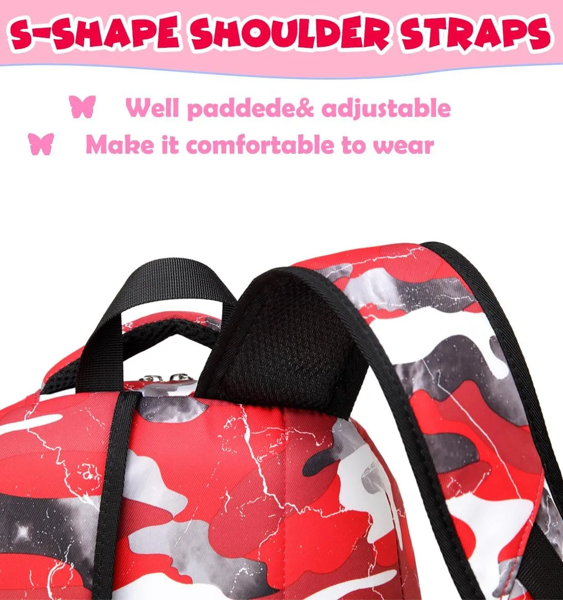 BLUEFAIRY Kids Backpack in Bulk for Boys and Girls Elementary School Bags Wholesales Bookbags for Childs Students Back to School Gifts Mochila Escolares para Niños 17" Camo Red 5 Pack