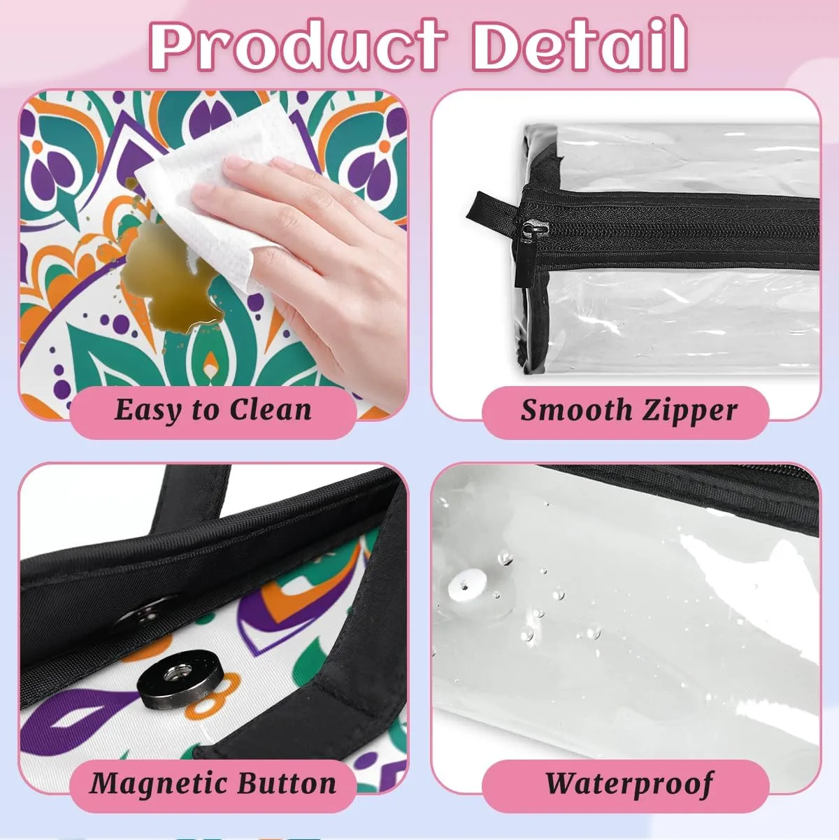 Bohemian Retro Foldable Toiletry Bag with Detachable Removable Pouches Hanging 4 in 1 Roll Up Large Makeup Toiletry Organizer Storage Bag with Handle