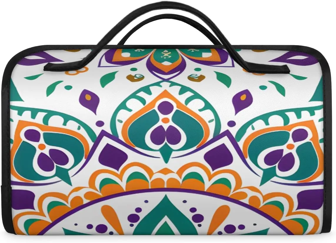 Bohemian Retro Foldable Toiletry Bag with Detachable Removable Pouches Hanging 4 in 1 Roll Up Large Makeup Toiletry Organizer Storage Bag with Handle