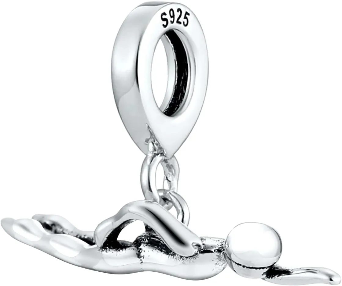 Bolenvi Swimmer Swim Swimming Dangle Pendant Charm - Omni Clasp Clip on 925 Sterling Silver Charms Compatible with Pandora & Similar Bracelets, Necklaces & DIY Jewelry