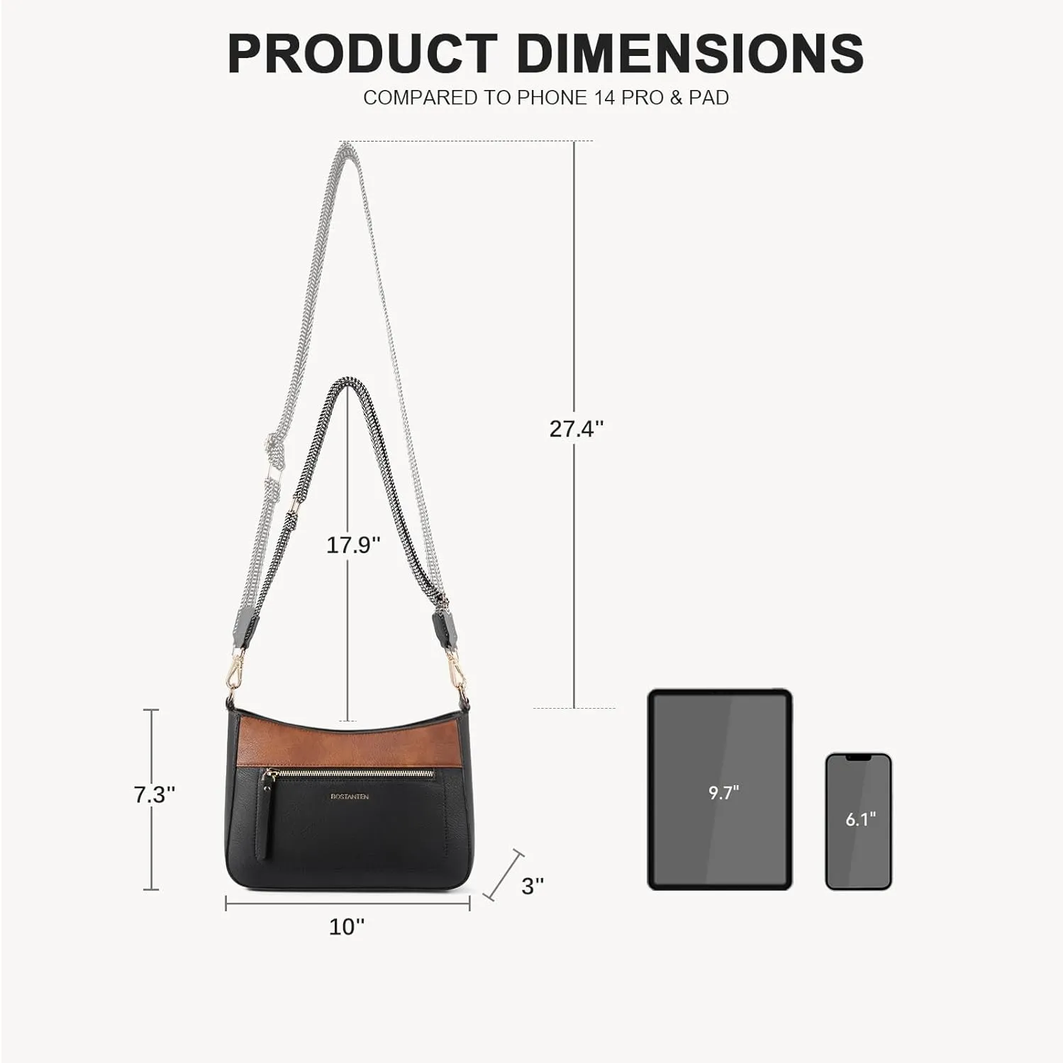 BOSTANTEN Crossbody Bags for Women Vegan Leather Hobo Purses Shoulder Handbags with Detachable Guitar Strap