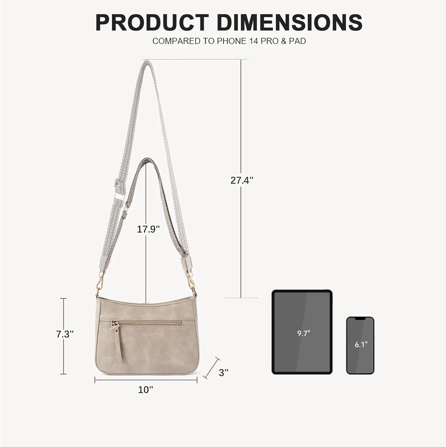 BOSTANTEN Crossbody Bags for Women Vegan Leather Hobo Purses Shoulder Handbags with Detachable Guitar Strap