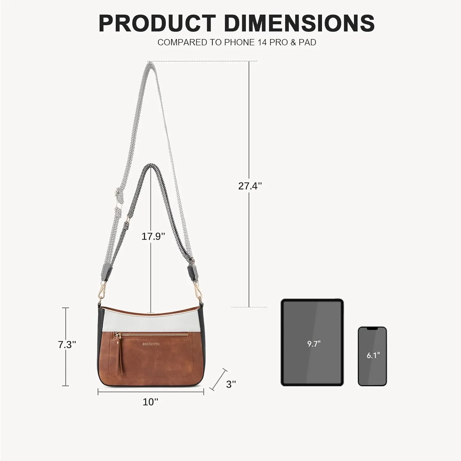 BOSTANTEN Crossbody Bags for Women Vegan Leather Hobo Purses Shoulder Handbags with Detachable Guitar Strap