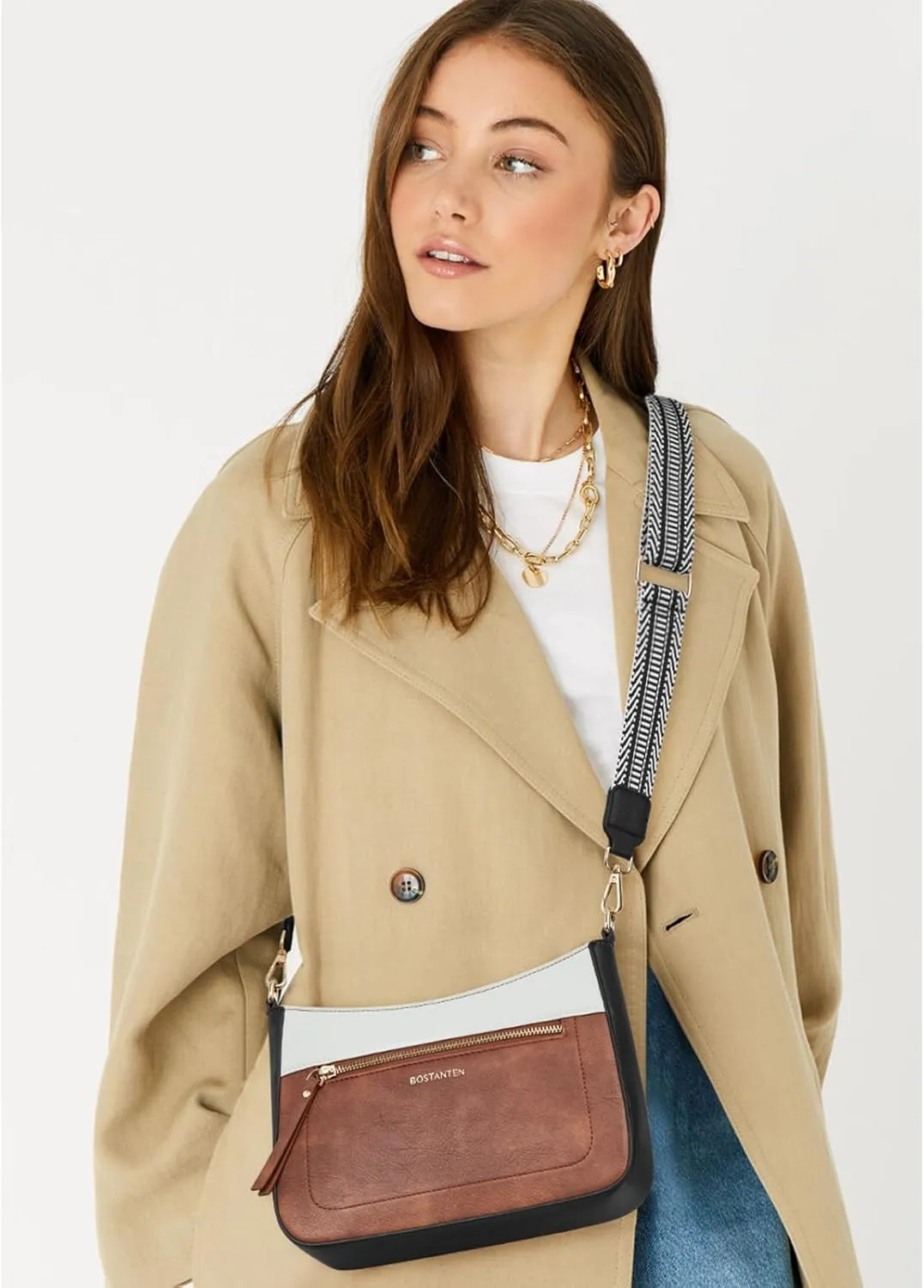 BOSTANTEN Crossbody Bags for Women Vegan Leather Hobo Purses Shoulder Handbags with Detachable Guitar Strap