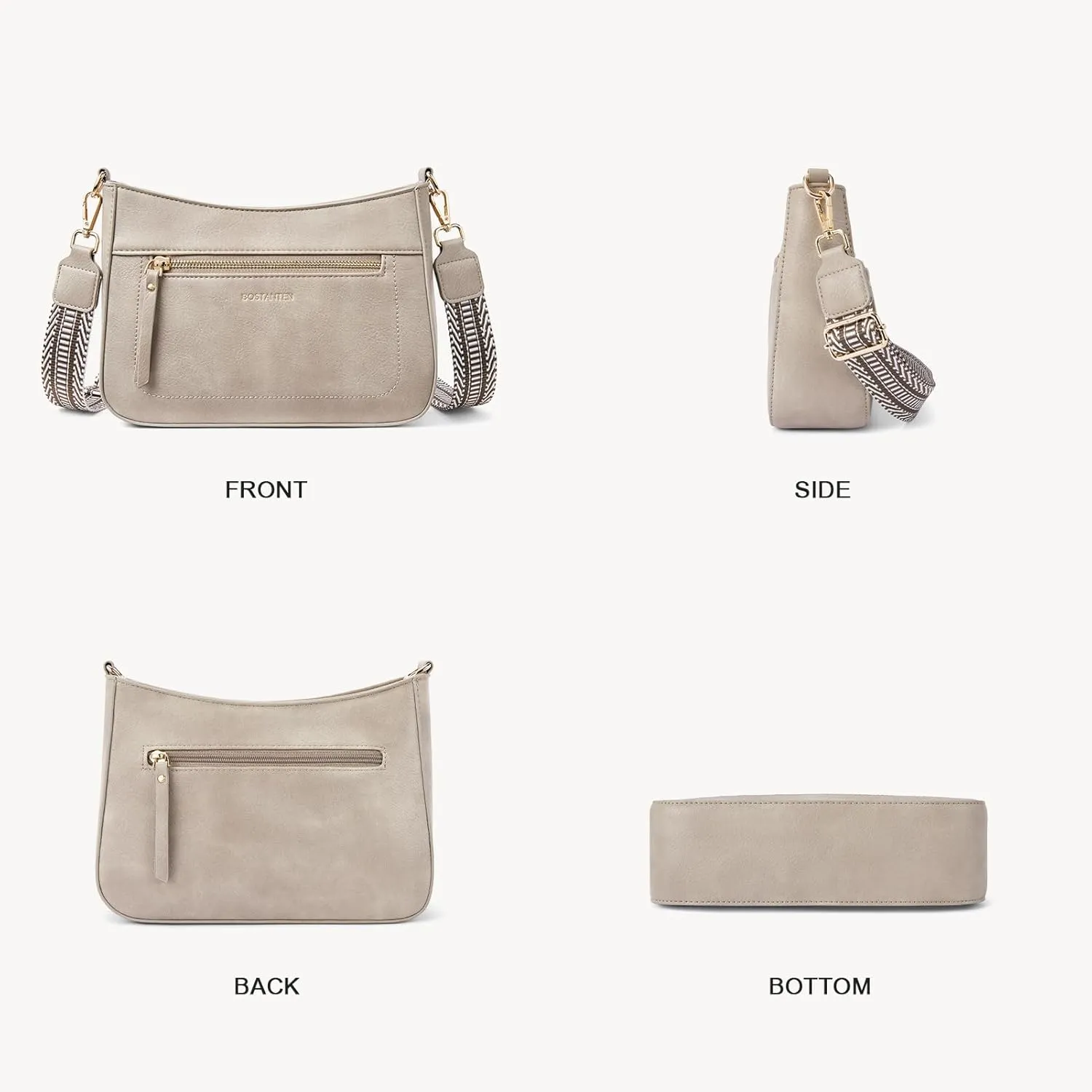 BOSTANTEN Crossbody Bags for Women Vegan Leather Hobo Purses Shoulder Handbags with Detachable Guitar Strap