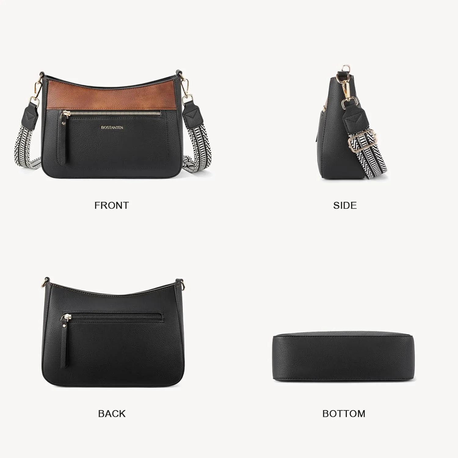 BOSTANTEN Crossbody Bags for Women Vegan Leather Hobo Purses Shoulder Handbags with Detachable Guitar Strap