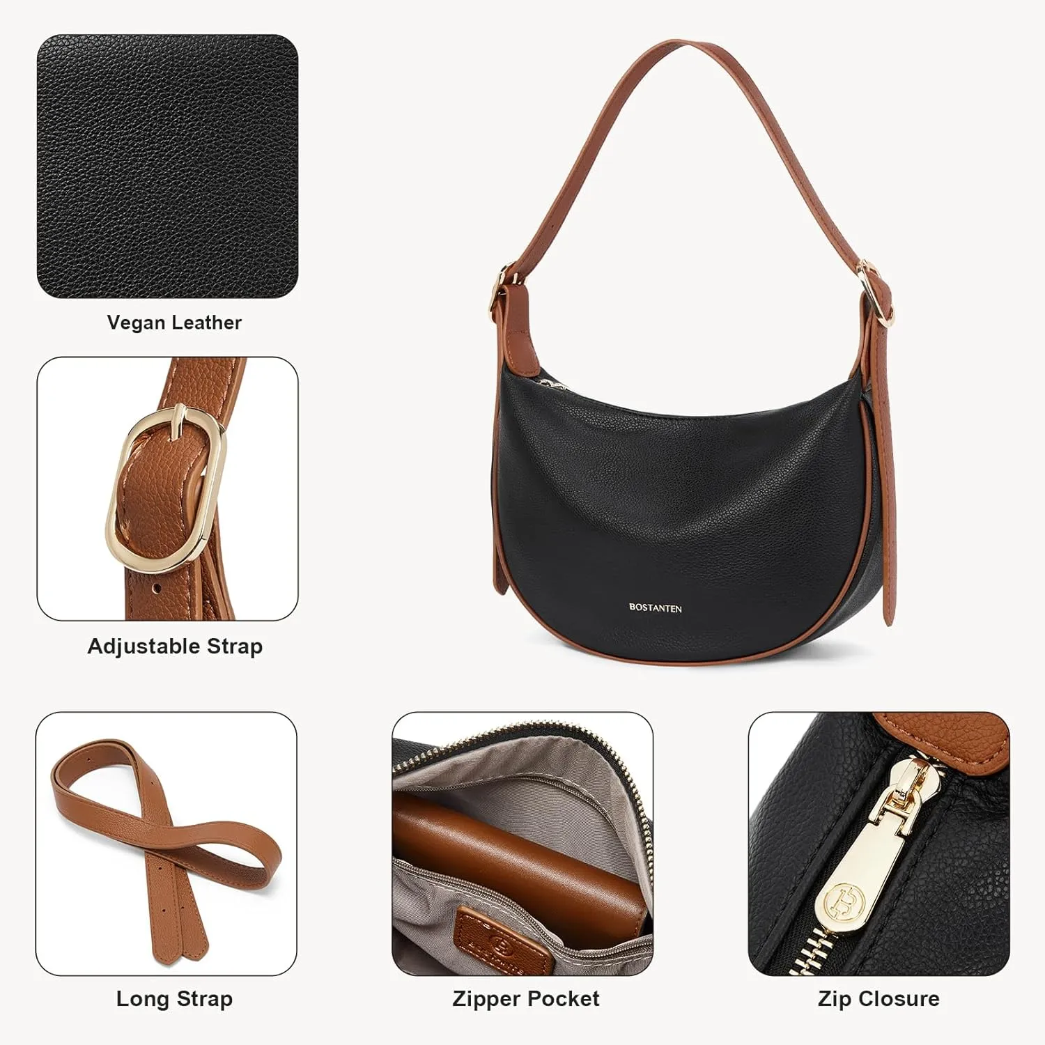 BOSTANTEN Purses for Women Small Crossbody Bags Crescent Shoulder Bag Hobo Handbag with Adjustable Strap
