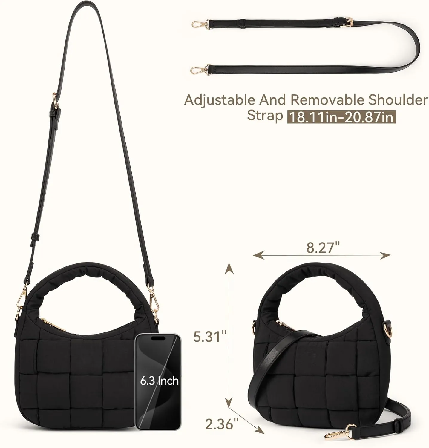 BOSTANTEN Small Puffer Crossbody Bags for Women Trendy Mini Purse Puffy Handbag with Adjustable Strap