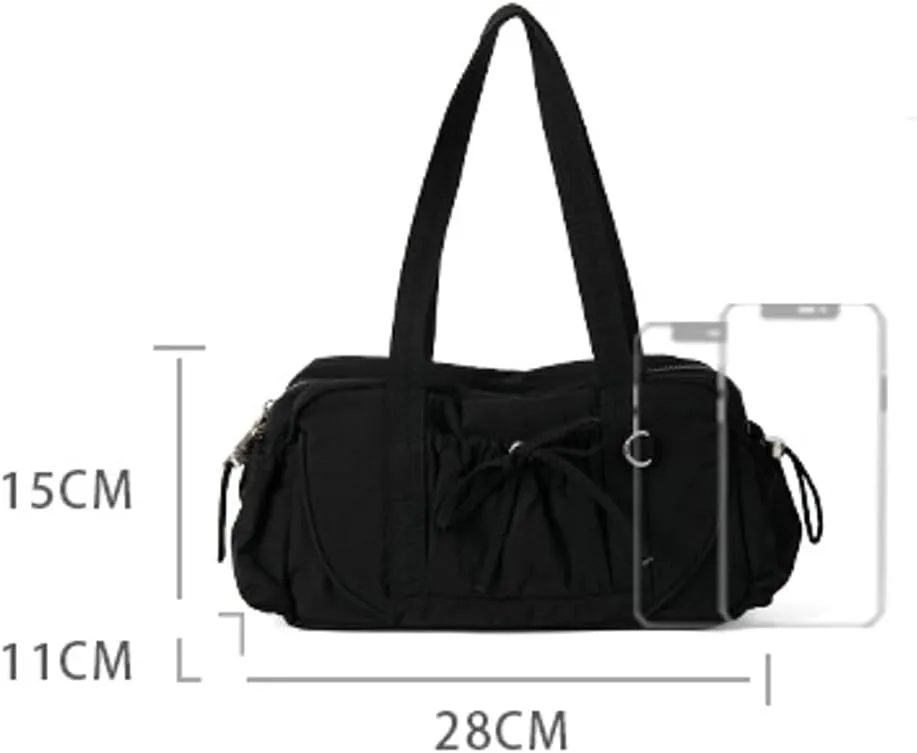 Bow-Tie Sling Bags for Women Lightweight Top-Handle Bags with Drawstring Patch Pocket Soft Vegan Leather Handbags