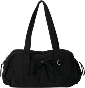 Bow-Tie Sling Bags for Women Lightweight Top-Handle Bags with Drawstring Patch Pocket Soft Vegan Leather Handbags
