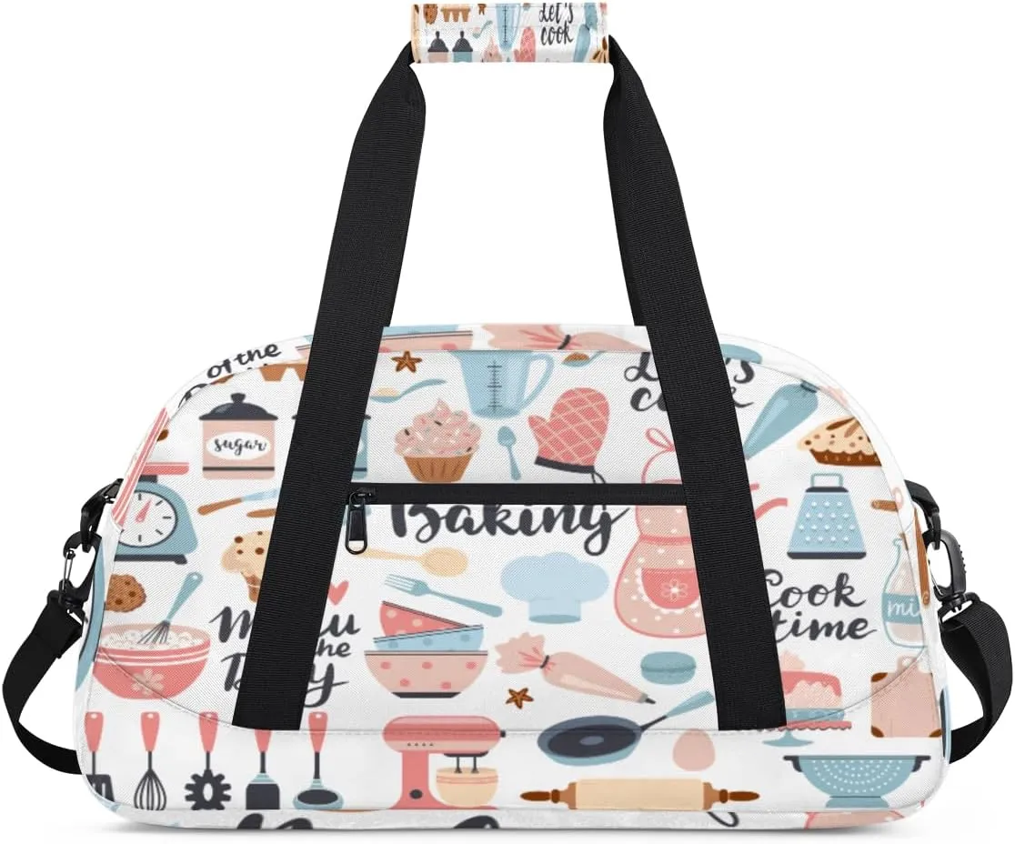 Breakfast Cooking Time Pattern Kids Duffle Bag for Kids Boys Girls Overnight Travel Bag Kids Duffel Bags Ballet Weekender Bag for School Gym Sport Sleepover Bag