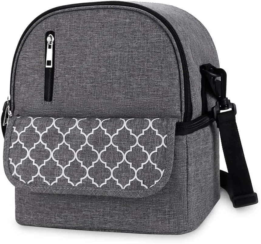 Breast Pump Bag - Small Size Cooler and Moistureproof Backpack Double Layer for Mother Baby Bottle Breast Milk Pump Outdoor Working Backpack Lunch Bag (Grey)