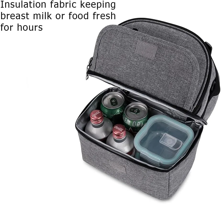 Breast Pump Bag - Small Size Cooler and Moistureproof Backpack Double Layer for Mother Baby Bottle Breast Milk Pump Outdoor Working Backpack Lunch Bag (Grey)