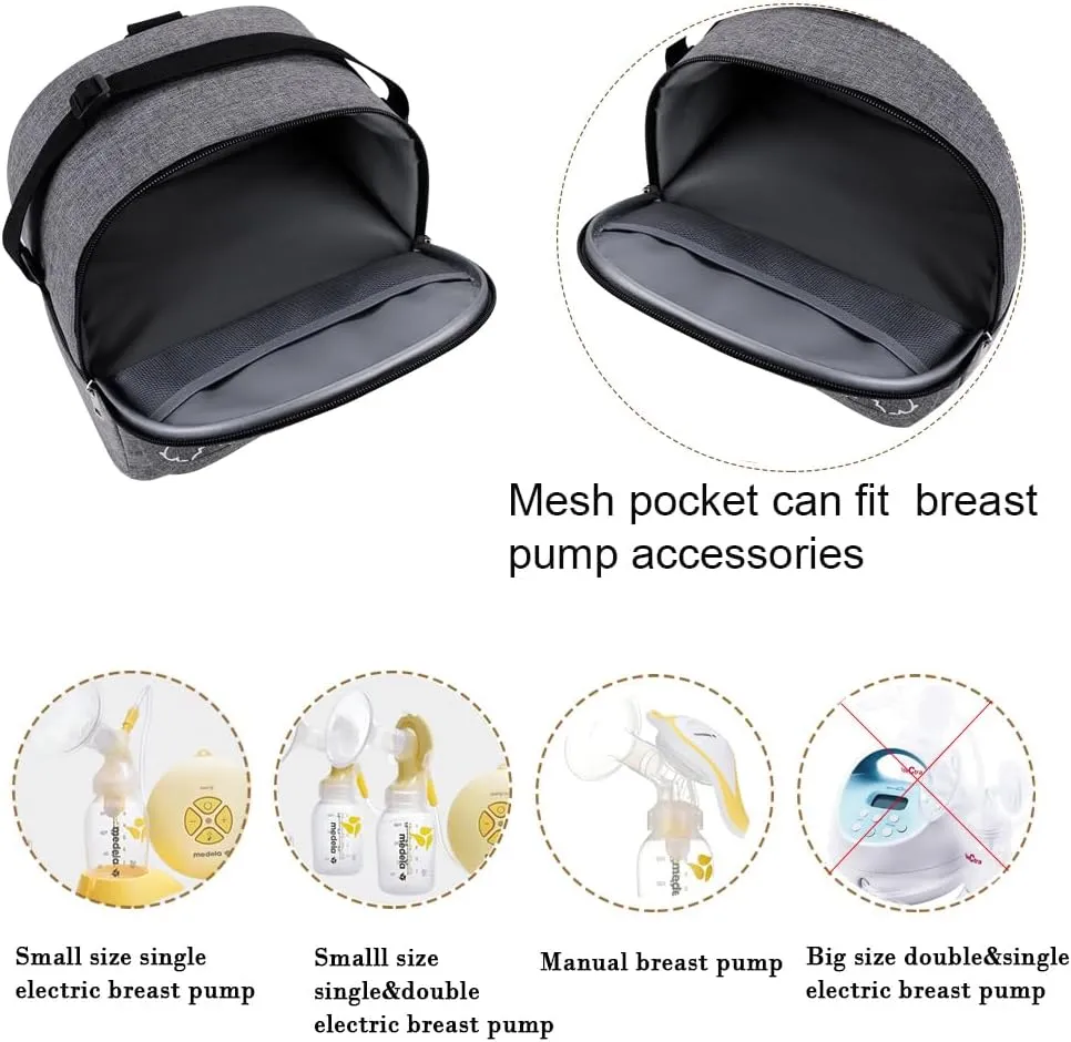 Breast Pump Bag - Small Size Cooler and Moistureproof Backpack Double Layer for Mother Baby Bottle Breast Milk Pump Outdoor Working Backpack Lunch Bag (Grey)