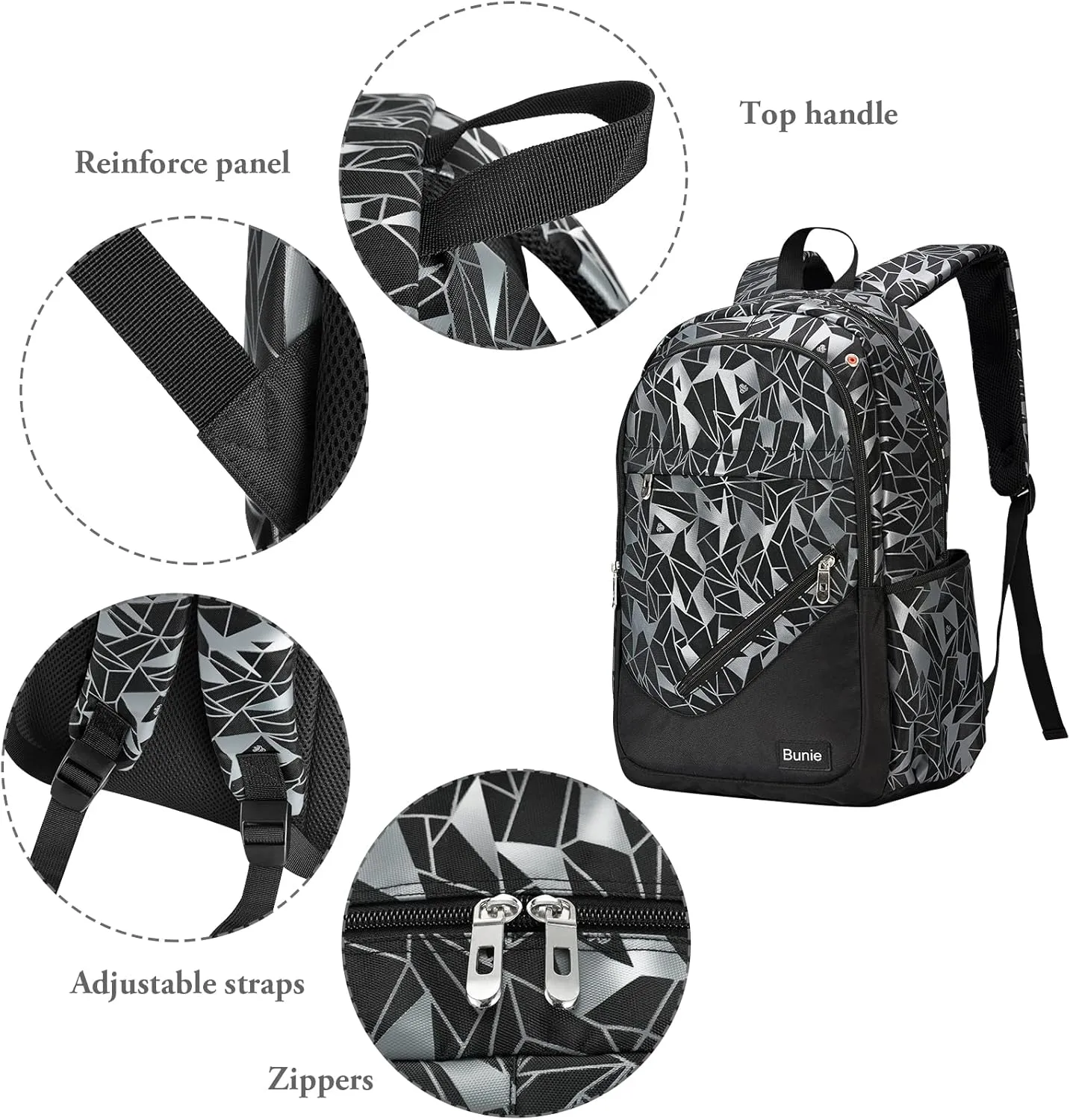 bunie School Backpack for Boys Large Bookbag Boys Backpacks Elementary Middle High School Bags Kids Cool Back Pack Children 7 8 9 10 11 12 13 14 15 16 Years Old (Black)