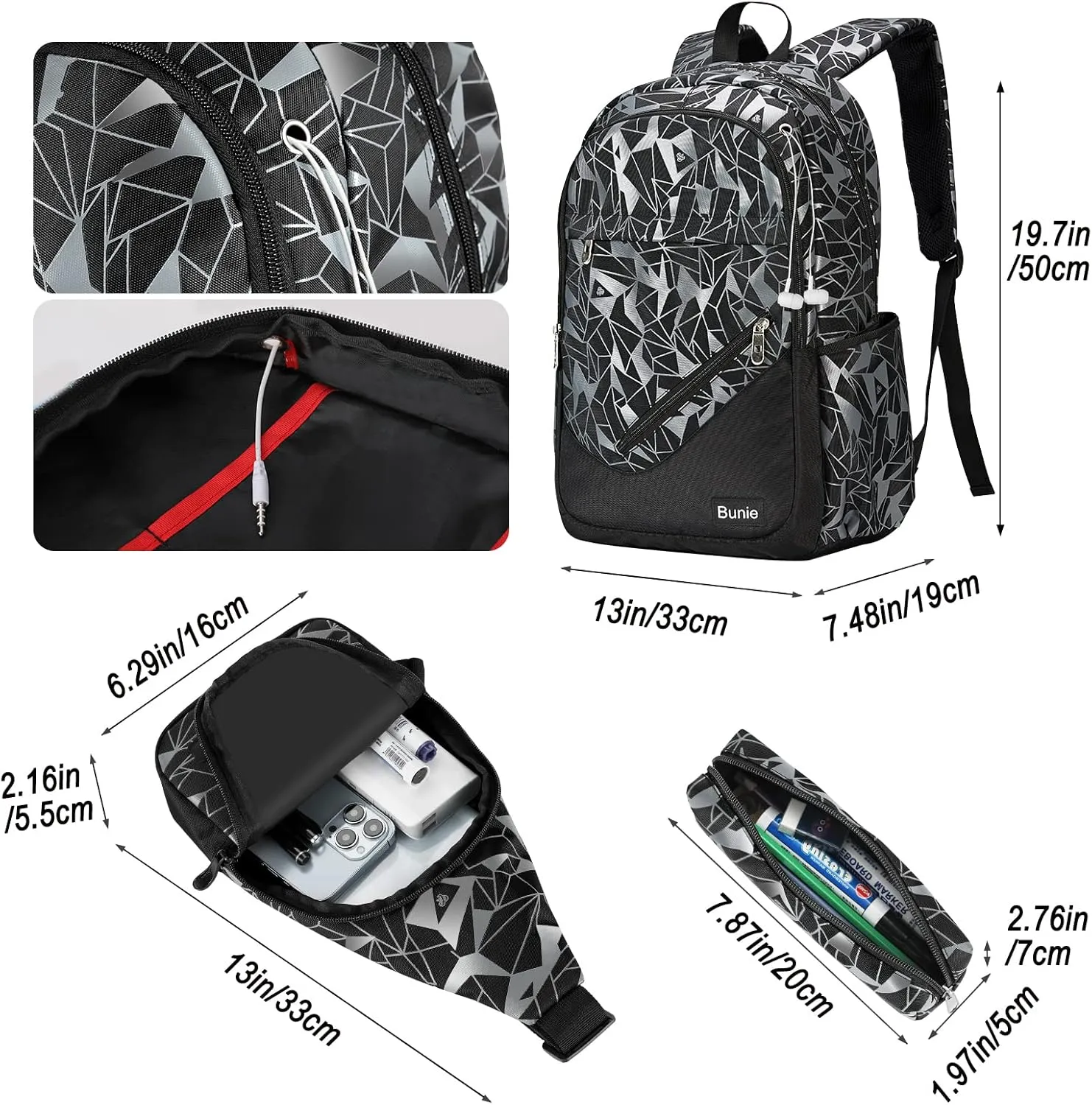 bunie School Backpack for Boys Large Bookbag Boys Backpacks Elementary Middle High School Bags Kids Cool Back Pack Children 7 8 9 10 11 12 13 14 15 16 Years Old (Black)