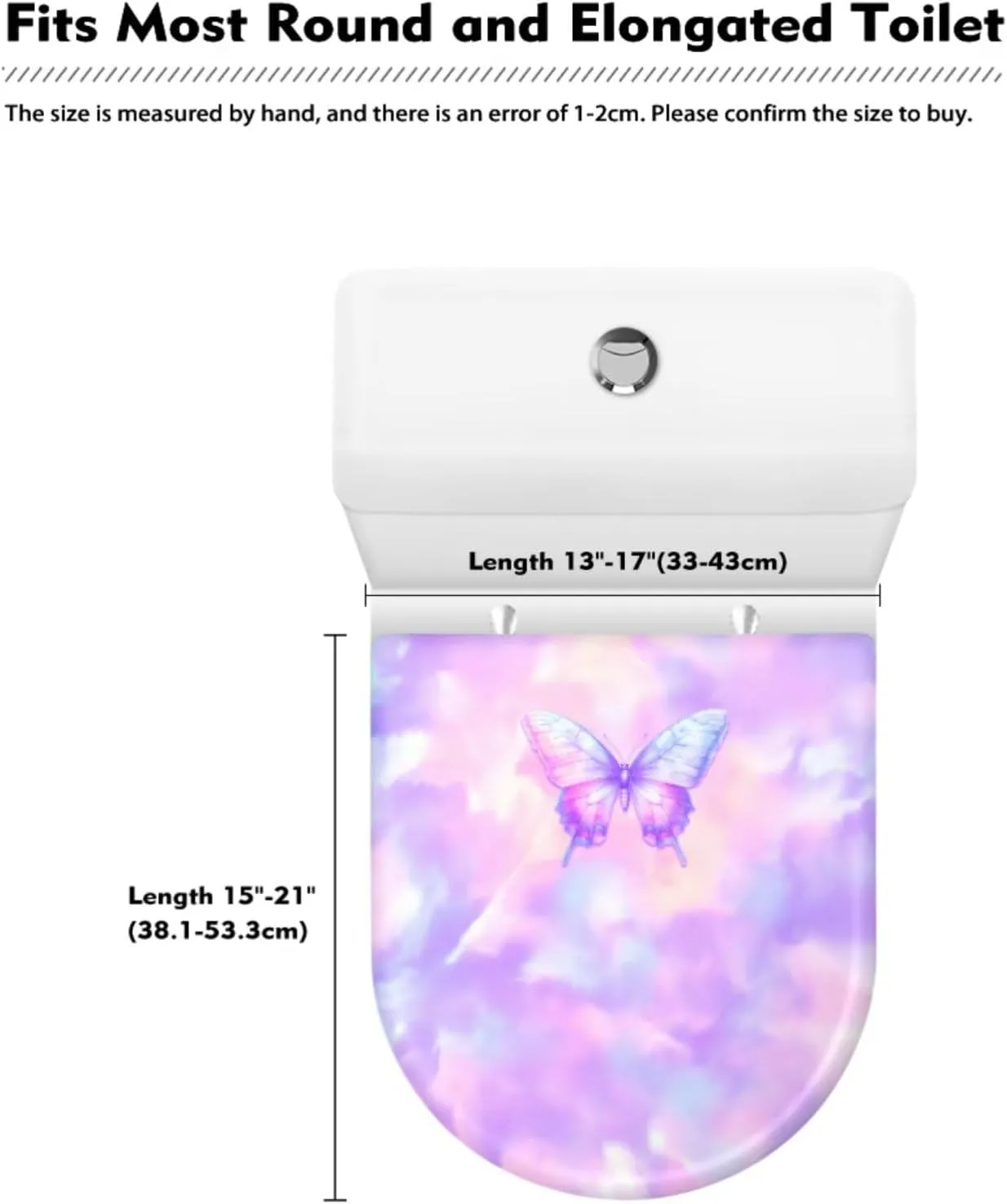 Butterfly Pink Pattern 2 Pack Toilet Lid Cover with Toilet Tank Cover, Adjustable Toilet Protector with 2 Storage Bags, 15-21 in, Fits Most Round Elongated and Oblong Lids