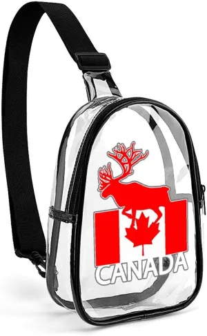 Canada Moose Flag Fashion Sling Bag PVC Transparent Unisex Crossbody Bags Cute Travel Chest Pack