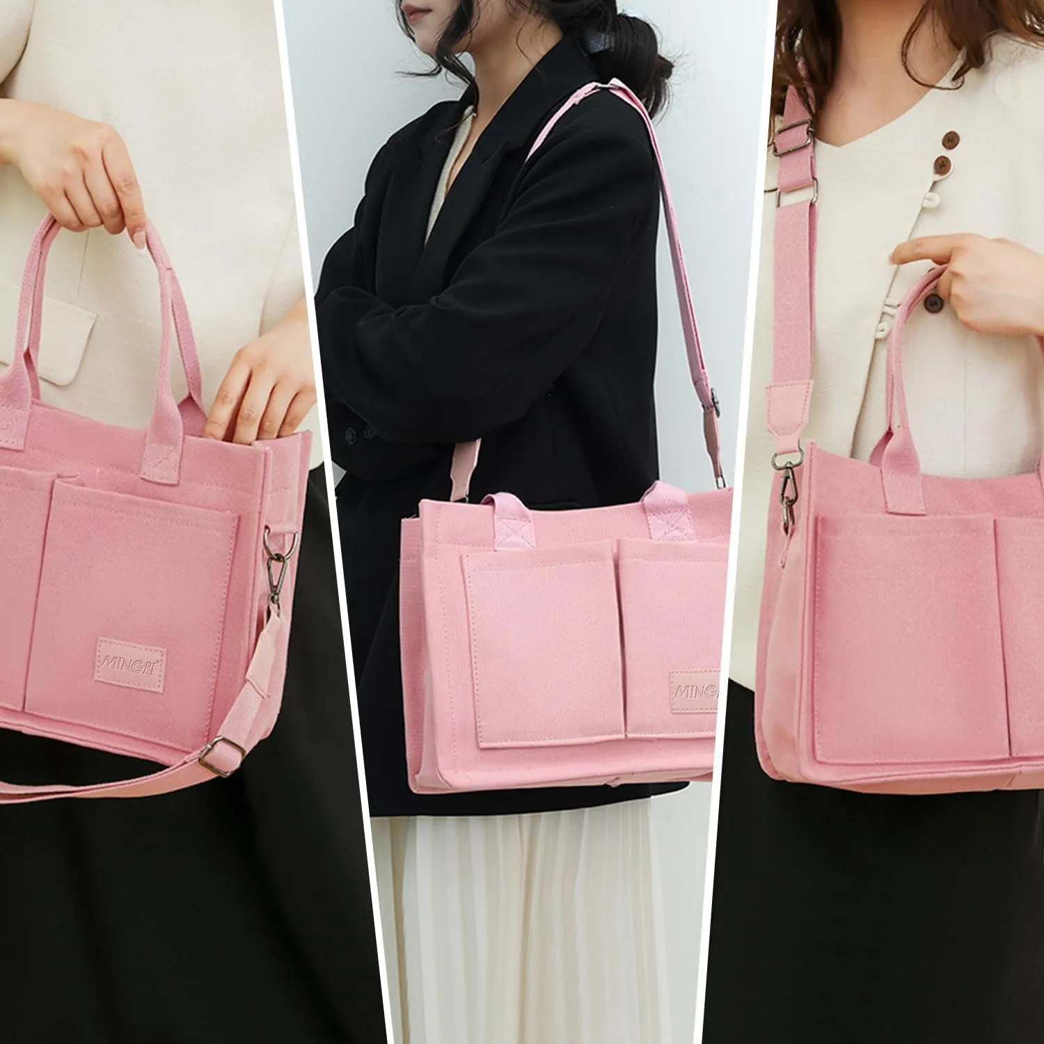 Canvas Tote Bag for Women,Large Totes Bags with Pockets,Womens Crossbody Purse Handbags for Travel Work Gift,2 Sizes