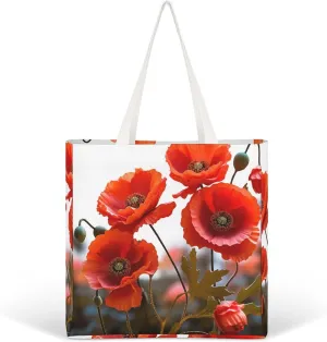 Canvas Tote Bag Lightweight Reusable Tote Handbag Poppy Flowers Vivid Petals Shoulder Bag Grocery Shopping Bag